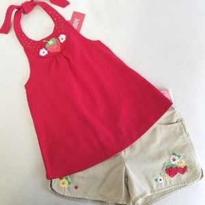 Gymboree Strawberry Farm halter top and khaki shorts Size 8 NWT